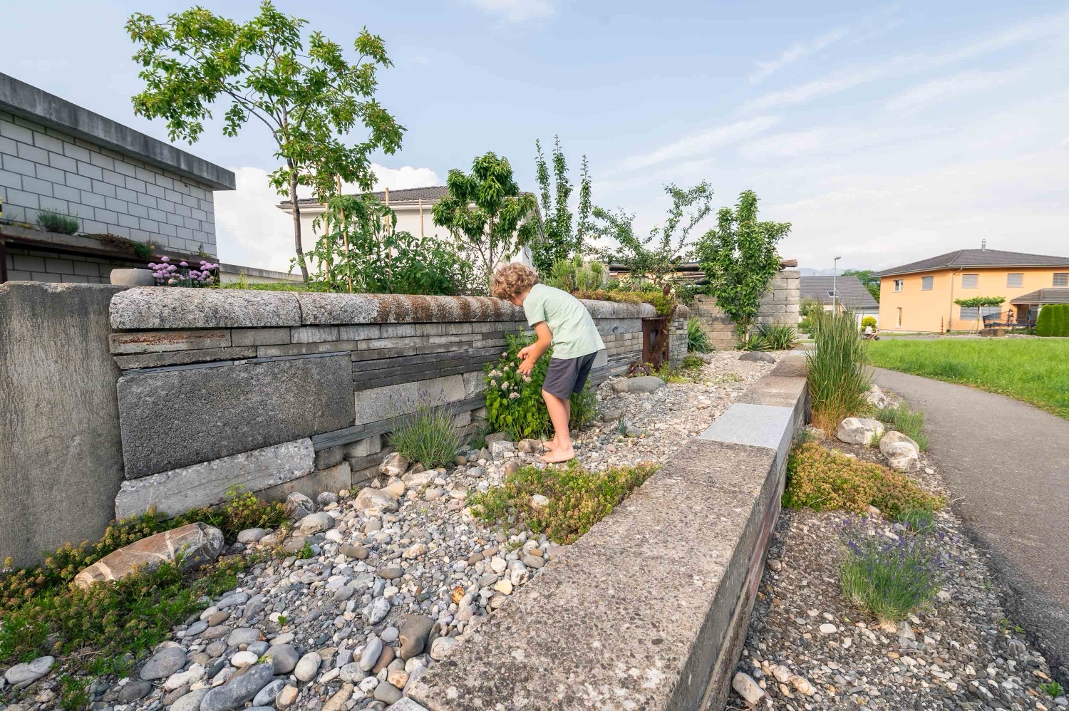 Natursteinmauer mit Gartenweg